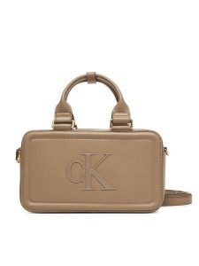 Calvin Klein Torebka Bold Ck Elongated Mini Tote LV04F3411G Beżowy. Brązowe torebki klasyczne Calvin Klein, bez wzorów, ze skóry, bez dodatków. Za 489,99 zł.