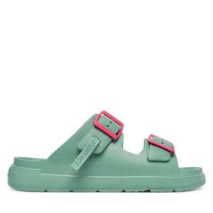 Klapki D.Franklin. Niebieskie klapki D.Franklin, bez wzorów, bez obcasa. Za 169,99 zł.