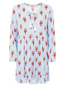 Zwillingsherz Sukienka "Lobsters & Stripes" w kolorze błękitnym rozmiar: S/M. Niebieskie sukienki Zwillingsherz, na co dzień, m, bez wzorów, z wiskozy, bez kołnierzyka, bez ramiączek, midi, proste. Za 165,99 zł.