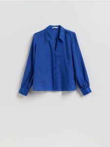 Koszula z ramią - niebieski. Niebieskie koszule Reserved, l, bez wzorów, z lyocellu, bez kołnierzyka, bez ramiączek. Za 129,99 zł.