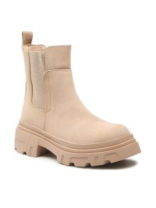 Jenny Fairy Sztyblety WS9186-01 Beżowy. Brązowe botki Jenny Fairy, bez wzorów, ze skóry, bez obcasa, na płaskiej podeszwie, bez zapięcia. Za 101,98 zł.