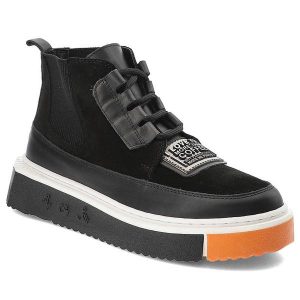 Czarne Botki Ravini Stylowe Skórzane Buty. Czarne botki Ravini, z aplikacjami, ze skóry, bez obcasa, bez zapięcia. Za 409,00 zł.