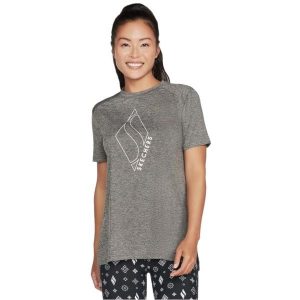 Skechers Diamond Blissful Tee, damski t-shirt. Szare t-shirty Skechers, xs, bez wzorów, bez kołnierzyka, bez ramiączek. Za 79,99 zł.