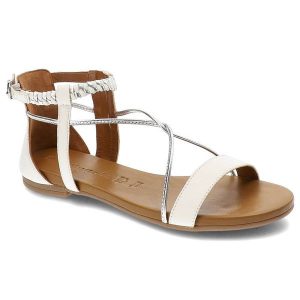 Białe Sandały Damskie Tamaris Modne Letnie Buty. Białe sandały Tamaris, z aplikacjami, bez obcasa, bez zapięcia. Za 259,00 zł.