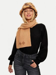 Guess Szal AW5178 POL03 Brązowy. Brązowe rękawiczki Guess, z aplikacjami, z materiału. Za 269,99 zł.