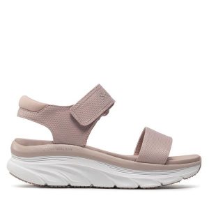 Sandały Skechers. Czerwone sandały Skechers, bez wzorów, bez obcasa, na koturnie, bez zapięcia. Za 199,99 zł.