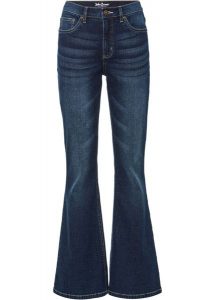 Dżinsy Flared high-waist. Niebieskie jeansy bonprix, bez wzorów, z jeansu, z podwyższonym stanem. Za 129,99 zł.