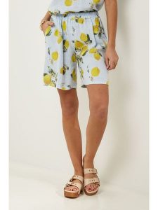 Le Monde du Lin Lniane szorty w kolorze błękitno-żółtym rozmiar: 40/42. Niebieskie szorty Le Monde du Lin, bez wzorów, ze lnu, klasyczne, z standardowym stanem. Za 100,99 zł.