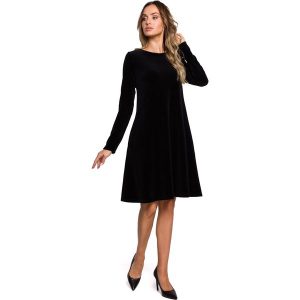 Czarna Trapezowa Sukienka z Weluru. Czarne sukienki MOE, l, bez wzorów, z bawełny, wizytowe, bez kołnierzyka, bez ramiączek, trapezowe. Za 313,90 zł.