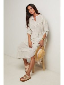 Le Monde du Lin Sukienka w kolorze kremowym rozmiar: 36/38. Brązowe sukienki Le Monde du Lin, bez wzorów, z bawełny, bez kołnierzyka, bez ramiączek, midi. Za 165,99 zł.