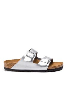 Birkenstock Klapki Arizona Bs 1012283 Srebrny. Szare klapki Birkenstock, bez wzorów, ze skóry, bez obcasa. Za 269,99 zł.
