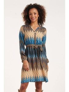 Smashed Lemon Sukienka w kolorze beżowo-niebieskim rozmiar: XXL. Brązowe sukienki Smashed Lemon, na co dzień, xxl, bez wzorów, z tkaniny, bez kołnierzyka, bez ramiączek, midi, proste. Za 126,99 zł.