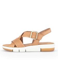 Gabor Skórzane sandały w kolorze jasnobrązowym rozmiar: 40. Brązowe sandały Gabor, bez wzorów, ze skóry, z otwartym noskiem, bez obcasa, bez zapięcia. Za 187,45 zł.