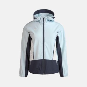 Lekka kurtka VENICE – regulowany kaptur, pas i kieszenie zapinane na zamek. Niebieskie kurtki Izas, bez wzorów, z nylonu. Za 486,91 zł.