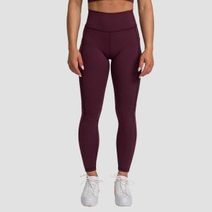 Legginsy damskie fitness z kieszenią bakłażanowe Mesh Panel. Czerwone legginsy GYMBEAM, bez wzorów, z elastanu. Za 112,90 zł.