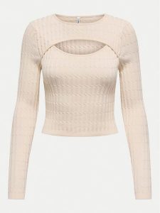ONLY Sweter Meddi 15339582 Beżowy Cropped Fit. Brązowe swetry klasyczne ONLY, xl, z wiskozy, bez kołnierzyka. Za 79,99 zł.