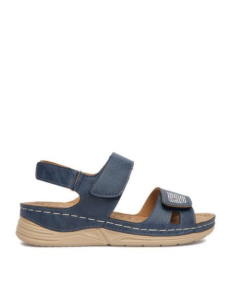 Go Soft Sandały CEO-WFA3741-1 Niebieski. Niebieskie sandały Go Soft, bez wzorów, ze skóry, bez obcasa, na płaskiej podeszwie, bez zapięcia. Za 99,99 zł.