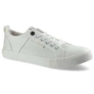 Trampki damskie Big Star, z materiałową cholewką perforowanym panelem bocznym wiązaniem na oczka i gumowanym noskiem, białe, HH274017. Białe trampki Big Star, bez wzorów, z gumy, bez zapięcia. Za 99,99 zł.