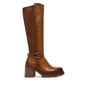 Kozaki Hispanitas. Brązowe kozaki Hispanitas, bez wzorów, bez obcasa, na słupku, bez zapięcia. Za 789,99 zł.