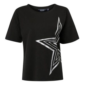 Koszulka Damska Abaya Star Foil Print T-shirt. Czarne bluzki Regatta, xl, bez wzorów, bez kołnierzyka, bez ramiączek. Za 44,99 zł.