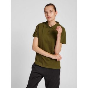 Damska elastyczna koszulka polo Hummel Red. Zielone bluzki Hummel, s, bez wzorów, z bawełny, sportowe, bez kołnierzyka, bez ramiączek. Za 148,00 zł.