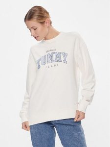 Tommy Jeans Bluza Tjw Rlx Varsity Luxe Crew DW0DW17339 Biały Regular Fit. Białe bluzy Tommy Jeans, s, bez wzorów, z bawełny, bez kaptura. Za 359,99 zł.