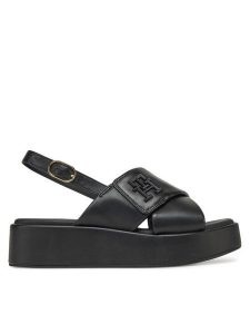 Tommy Hilfiger Sandały Th Logo Hw Padded Leather Sandal FW0FW08808 Czarny. Czarne sandały TOMMY HILFIGER, bez wzorów, ze skóry, bez obcasa, na koturnie, bez zapięcia. Za 339,99 zł.