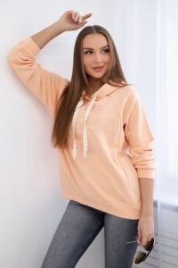 Bluza bawełniana z kapturem brzoskwiniowa. Pomarańczowe bluzy Kesi Włoski, l, bez wzorów, z bawełny, z kapturem. Za 313,67 zł.