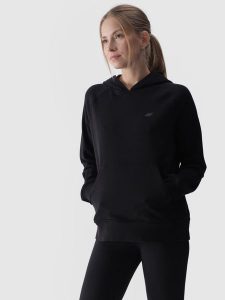 4F Bluza dresowa nierozpinana z kapturem damska - czarna L. Czarne bluzy 4f, l, bez wzorów, z bawełny, z kapturem. W wyprzedaży za 99,99 zł.