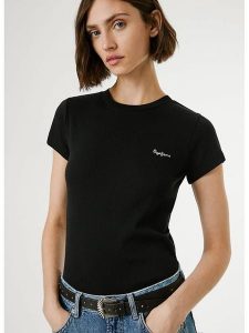 Pepe Jeans Koszulka "Merida" w kolorze czarnym rozmiar: XS. Czarne bluzki Pepe Jeans, xs, bez wzorów, z jeansu, bez kołnierzyka, bez ramiączek. Za 82,64 zł.