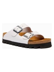 Comfortfusse Skórzane klapki "Troy" w kolorze białym rozmiar: 35. Białe klapki Comfortfüße, bez wzorów, z materiału, z otwartym noskiem, bez obcasa. Za 260,99 zł.