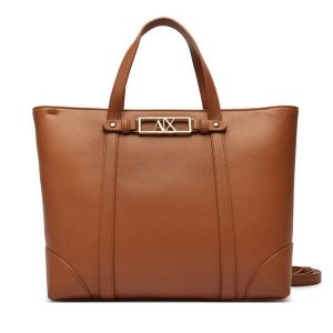 Torebka Armani Exchange. Brązowe shopper bag Armani Exchange, bez wzorów, bez dodatków. Za 709,99 zł.