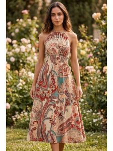 SOULSHAE Sukienka w kolorze beżowym rozmiar: XXL/3XL. Brązowe sukienki SOULSHAE, xl, bez wzorów, bez kołnierzyka, bez ramiączek, midi. Za 154,95 zł.