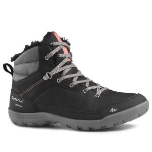 Buty turystyczne damskie Quechua SH100 Mid wodoodporne. Czarne buty trekkingowe QUECHUA, z kauczuku, przed kolano, bez zapięcia. Za 159,99 zł.
