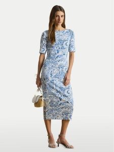 LAUREN RALPH LAUREN Sukienka codzienna 200B22023001 Niebieski jasny Slim Fit. Niebieskie sukienki Lauren Ralph Lauren, na co dzień, xl, bez wzorów, z bawełny, bez kołnierzyka, bez ramiączek, proste. Za 692,99 zł.