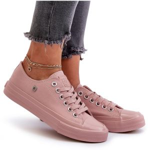 Klasyczne Trampki Damskie Big Star NN274291 Różowe. Czerwone trampki bez wzorów, z gumy, bez zapięcia. Za 180,71 zł.