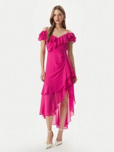 Morgan Sukienka koktajlowa 251-RJOLIE Różowy Regular Fit. Czerwone sukienki Morgan, bez wzorów, z syntetyku, wizytowe, bez kołnierzyka, bez ramiączek. Za 399,99 zł.