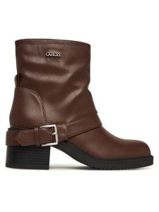 Guess Botki FLFIJI ELE10 Brązowy. Brązowe botki Guess, z aplikacjami, ze skóry, bez obcasa, na słupku, bez zapięcia. Za 539,99 zł.