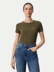 Guess T-Shirt W6YI12 K3751 Khaki Regular Fit. Brązowe t-shirty Guess, xs, z aplikacjami, bez kołnierzyka, bez ramiączek. Za 174,99 zł.