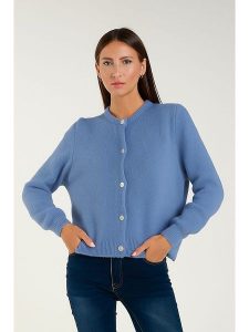 Tamba Kardigan w kolorze błękitnym rozmiar: 40/42. Niebieskie kardigany Tamba, bez wzorów, z wełny, bez ramiączek. Za 167,28 zł.