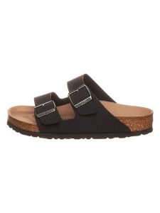 Birkenstock Klapki "Arizona" w kolorze czarnym rozmiar: 42. Czarne klapki Birkenstock, bez wzorów, z otwartym noskiem, bez obcasa. Za 373,35 zł.