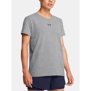 Koszulka damska Under Armour Rival Core SS. Szare bluzki Under Armour, bez wzorów, sportowe, bez kołnierzyka, bez ramiączek. Za 119,99 zł.