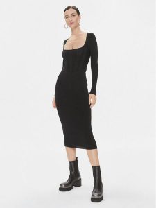 Pinko Sukienka dzianinowa Cavallo 101856 A16N Czarny Slim Fit. Czarne sukienki Pinko, l, bez wzorów, z dzianiny, bez kołnierzyka, bez ramiączek. Za 649,99 zł.