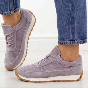 Fioletowe skórzane półbuty damskie Sergio Leone Sp001. Fioletowe półbuty Sergio Leone, na jesień, bez wzorów, z jeansu, z okrągłym noskiem, bez obcasa, na płaskiej podeszwie, bez zapięcia. Za 219,00 zł.