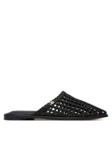 Tommy Hilfiger Klapki Hilfiger Leather Mix Flat Mule FW0FW09280 Czarny. Czarne klapki TOMMY HILFIGER, bez wzorów, ze skóry, bez obcasa. Za 452,99 zł.