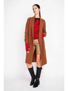 ASSUILI Kardigan w kolorze jasnobrązowym rozmiar: 42. Brązowe kardigany Assuili, bez wzorów, ze splotem, bez ramiączek. Za 173,99 zł.