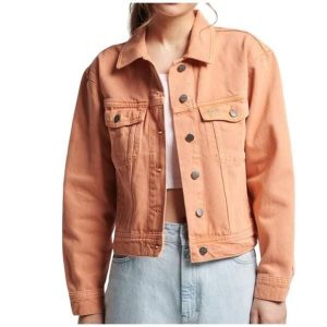 Kurtka turystyczna damska Superdry Vintage Trucker. Brązowe kurtki Superdry, xl, bez wzorów, z bawełny, bez kaptura. Za 190,40 zł.