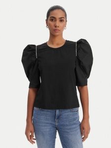 Fracomina Bluzka FR26ST3035J40101 Czarny Regular Fit. Czarne bluzki Fracomina, xl, bez wzorów, z bawełny, bez kołnierzyka, bez ramiączek. Za 329,99 zł.