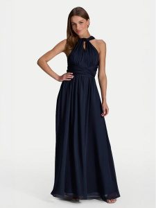 Swing Sukienka wieczorowa 5AI14200 Granatowy Regular Fit. Niebieskie sukienki Swing, bez wzorów, z syntetyku, wizytowe, bez kołnierzyka, bez ramiączek. Za 599,99 zł.