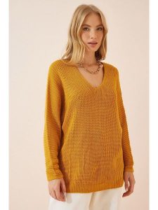 Happiness Istanbul Sweter w kolorze jasnobrązowym rozmiar: onesize. Brązowe swetry oversize Happiness Istanbul, bez wzorów, ze splotem, bez ramiączek. Za 56,39 zł.